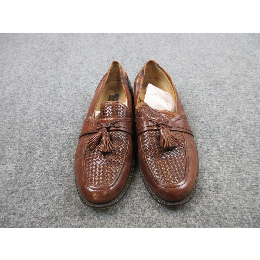 Johnston & Murphy Brown Leather Woven Vamp Tassel Loafers Italy Size 10 1/2‎ M